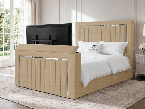 Gatsby Silver Frame Vertical Channel Storage TV Bed Set with End Lift – 48" Floor Standing Headboard
