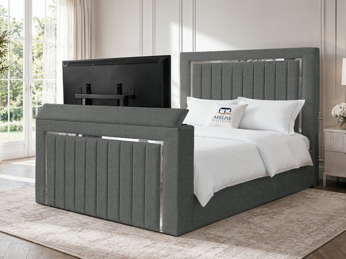 Gatsby Silver Frame Vertical Channel Storage TV Bed Set with End Lift – 54" Floor Standing Headboard