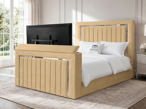 Gatsby Silver Frame Vertical Channel Storage TV Bed Set with End Lift – 54" Floor Standing Headboard