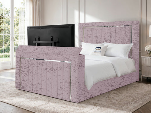 Gatsby Silver Frame Vertical Channel Storage TV Bed Set with End Lift – 54" Floor Standing Headboard