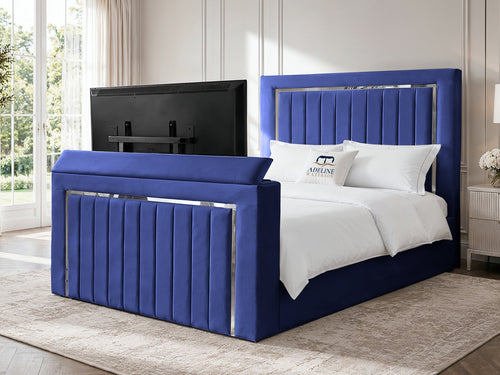 Gatsby Silver Frame Vertical Channel Storage TV Bed Set with End Lift – 54" Floor Standing Headboard