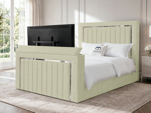 Gatsby Silver Frame Vertical Channel Storage TV Bed Set with End Lift – 60" Floor Standing Headboard