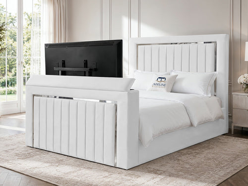 Gatsby Silver Frame Vertical Channel Storage TV Bed Set with End Lift – 60" Floor Standing Headboard