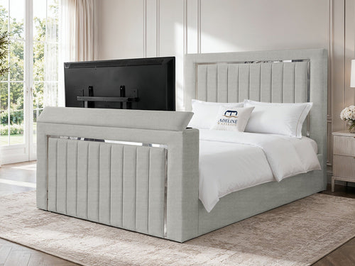 Gatsby Silver Frame Vertical Channel Storage TV Bed Set with End Lift – 60" Floor Standing Headboard