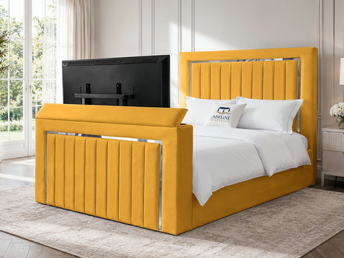 Gatsby Silver Frame Vertical Channel Storage TV Bed Set with End Lift – 60" Floor Standing Headboard