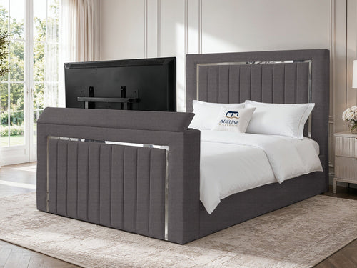 Gatsby Silver Frame Vertical Channel Storage TV Bed Set with End Lift – 60" Floor Standing Headboard