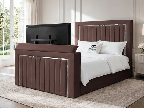 Gatsby Silver Frame Vertical Channel Storage TV Bed Set with End Lift – 60" Floor Standing Headboard