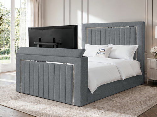 Gatsby Silver Frame Vertical Channel Storage TV Bed Set with End Lift – 60" Floor Standing Headboard