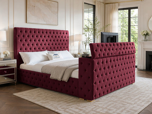 Grandeur Chesterfield Button-Tufted Storage TV Bed Set with End Lift – 48" Floor Standing Headboard