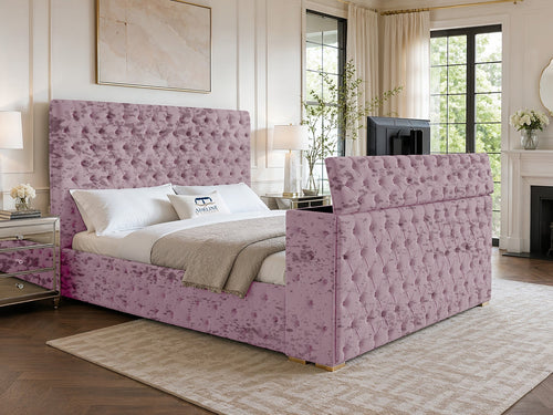 Grandeur Chesterfield Button-Tufted Storage TV Bed Set with End Lift – 48" Floor Standing Headboard
