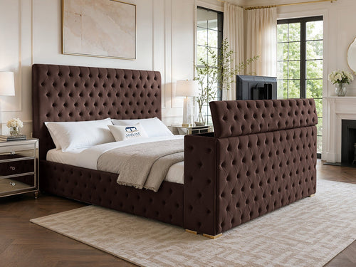 Grandeur Chesterfield Button-Tufted Storage TV Bed Set with End Lift – 48" Floor Standing Headboard
