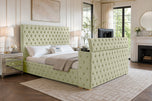 Almond Grandeur Chesterfield Button-Tufted Storage TV Bed 60"