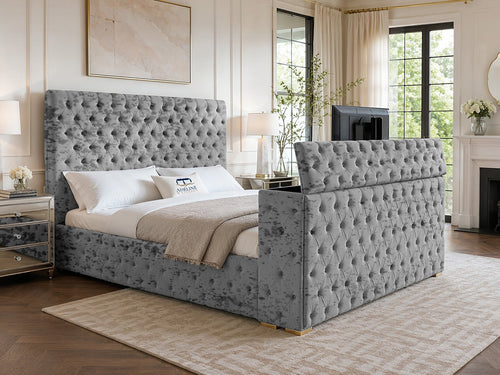 Grandeur Chesterfield Button-Tufted Storage TV Bed Set with End Lift – 60" Floor Standing Headboard