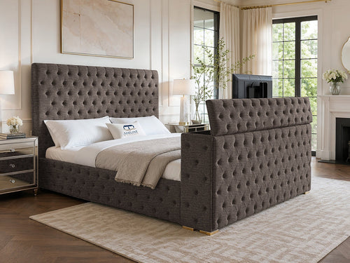 Grandeur Chesterfield Button-Tufted Storage TV Bed Set with End Lift – 60" Floor Standing Headboard