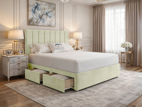 Harlow Vertical Channel Divan Bed Set with Storage Drawers, Floor Standing Headboard & Footboard