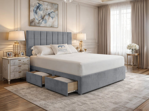 Harlow Vertical Channel Divan Bed Set with Storage Drawers, Floor Standing Headboard & Footboard