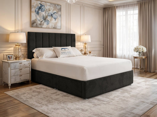 Harlow Vertical Channel Divan Bed Set with Storage Drawers, Floor Standing Headboard & Footboard