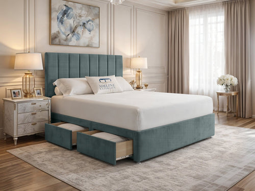 Harlow Vertical Channel Divan Bed Set with Storage Drawers, Floor Standing Headboard & Footboard
