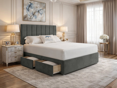 Harlow Vertical Channel Divan Bed Set with Storage Drawers, Floor Standing Headboard & Footboard
