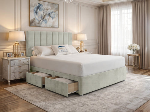 Harlow Vertical Channel Divan Bed Set with Storage Drawers, Floor Standing Headboard & Footboard