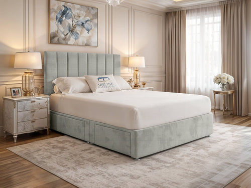 Harlow Vertical Channel Divan Bed Set with Storage Drawers, Floor Standing Headboard & Footboard