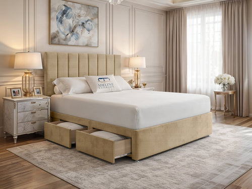 Harlow Vertical Channel Divan Bed Set with Storage Drawers, Floor Standing Headboard & Footboard