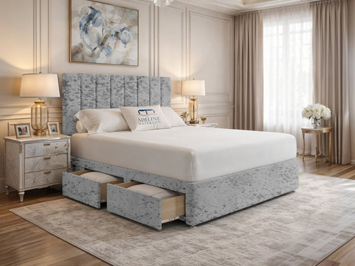 Harlow Vertical Channel Divan Bed Set with Storage Drawers, Floor Standing Headboard & Footboard