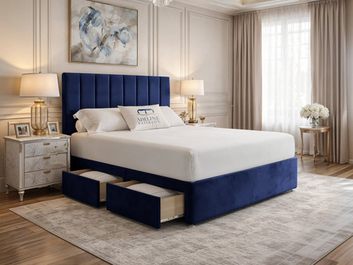 Harlow Vertical Channel Divan Bed Set with Storage Drawers, Floor Standing Headboard & Footboard