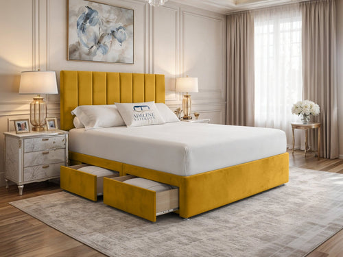 Harlow Vertical Channel Divan Bed Set with Storage Drawers, Floor Standing Headboard & Footboard
