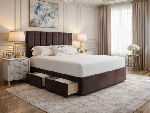 Harlow Vertical Channel Divan Bed Set with Storage Drawers, Floor Standing Headboard & Footboard