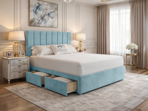 Harlow Vertical Channel Divan Bed Set with Storage Drawers, Floor Standing Headboard & Footboard