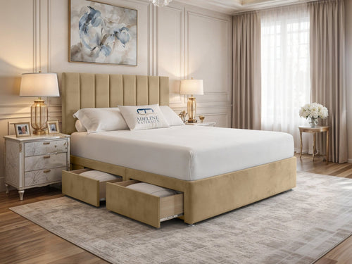 Harlow Vertical Channel Divan Bed Set with Storage Drawers, Floor Standing Headboard & Footboard