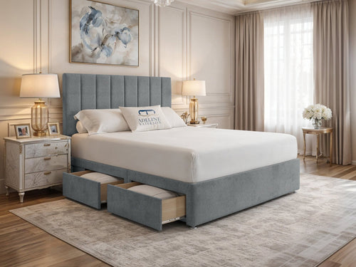 Harlow Vertical Channel Divan Bed Set with Storage Drawers, Floor Standing Headboard & Footboard