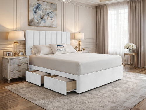 Harlow Vertical Channel Divan Bed Set with Storage Drawers, Floor Standing Headboard & Footboard