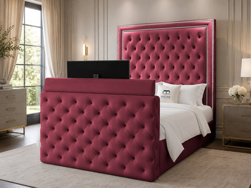Imperial Stud Button-Tufted Storage TV Bed Set with End Lift – 48" Floor Standing Headboard