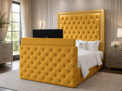 Imperial Stud Button-Tufted Storage TV Bed Set with End Lift – 48" Floor Standing Headboard