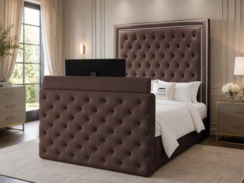 Imperial Stud Button-Tufted Storage TV Bed Set with End Lift – 48" Floor Standing Headboard