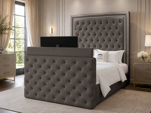 Imperial Stud Button-Tufted Storage TV Bed Set with End Lift – 48" Floor Standing Headboard