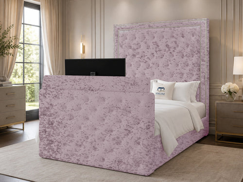 Imperial Stud Button-Tufted Storage TV Bed Set with End Lift – 48" Floor Standing Headboard