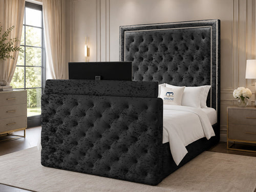 Imperial Stud Button-Tufted Storage TV Bed Set with End Lift – 54" Floor Standing Headboard