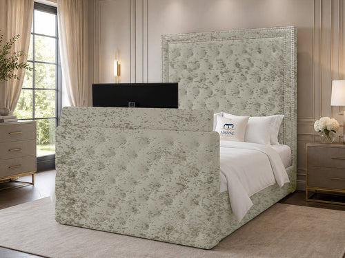 Imperial Stud Button-Tufted Storage TV Bed Set with End Lift – 54" Floor Standing Headboard