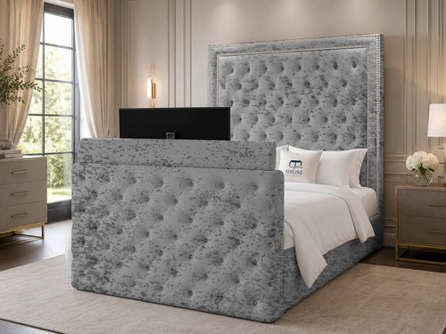 Imperial Stud Button-Tufted Storage TV Bed Set with End Lift – 54" Floor Standing Headboard