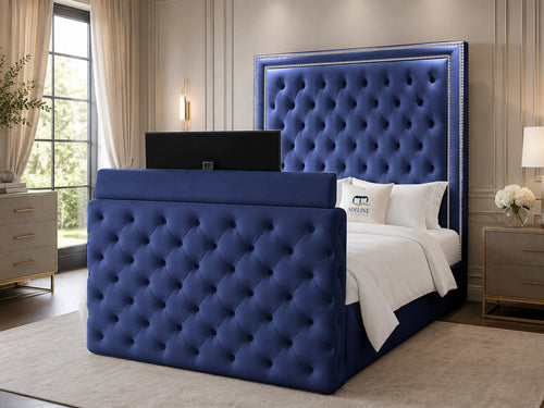 Imperial Stud Button-Tufted Storage TV Bed Set with End Lift – 54" Floor Standing Headboard
