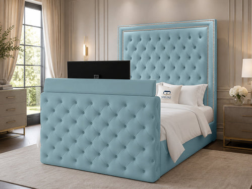 Imperial Stud Button-Tufted Storage TV Bed Set with End Lift – 60" Floor Standing Headboard