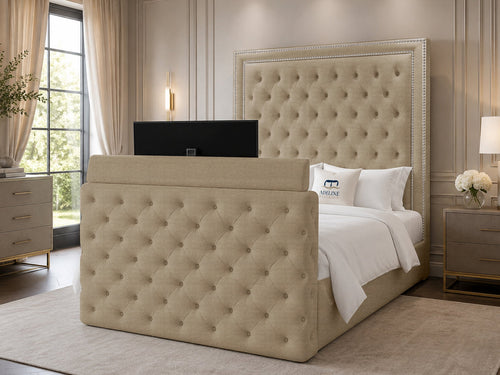 Imperial Stud Button-Tufted Storage TV Bed Set with End Lift – 60" Floor Standing Headboard