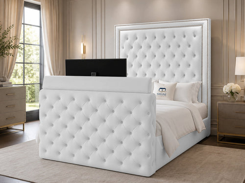 Imperial Stud Button-Tufted Storage TV Bed Set with End Lift – 60" Floor Standing Headboard