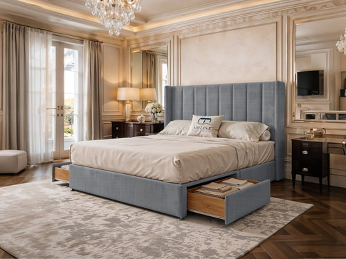 Kensington Vertical Channel Divan Bed Set with Storage Drawers, Floor Standing Headboard & Footboard