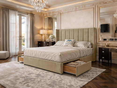 Kensington Vertical Channel Divan Bed Set with Storage Drawers, Floor Standing Headboard & Footboard