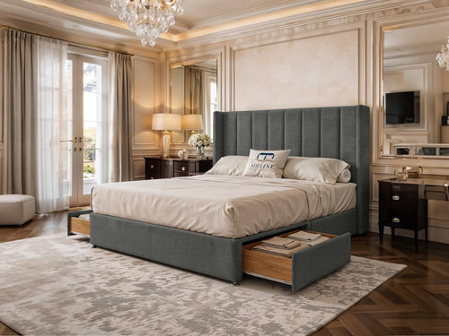 Kensington Vertical Channel Divan Bed Set with Storage Drawers, Floor Standing Headboard & Footboard