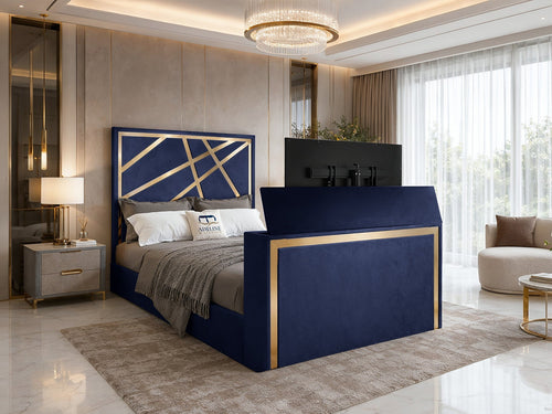 Luxe Gold Panel Storage TV Bed Set with End Lift – 60" Floor Standing Headboard
